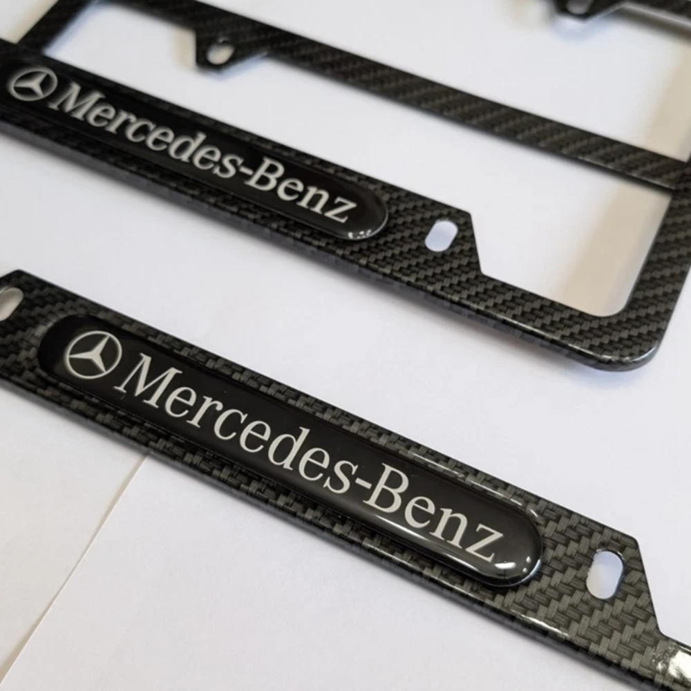 Mercedes-Benz Black Carbon Fiber License Plate Frames Set of 2 - Picture 3 of 6